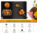 GoldHaus 30" 4 Burner Induction Cooktop with 2500W Boost, Touch Slider, WiFi Control, Black Kanger Glass