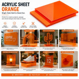 Orange acrylic sheet 12 x 60 x 1/8 inch — set of 5