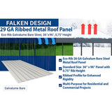 Falken Design Galvalume Plus Ribbed Metal Roof Panel 38" x 96" x 29 GA - Durable and Weather-Resistant — set of 2