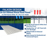Falken Design Polyester White Ribbed Metal Roof Panel 38" x 96" x 26 GA - Durable - Set of 10