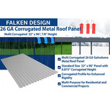 Falken Design Galvalume Plus Corrugated Metal Roof Panel 34" x 96" x 7/8" - 26 GA - Long-Lasting Outdoor — set of 5